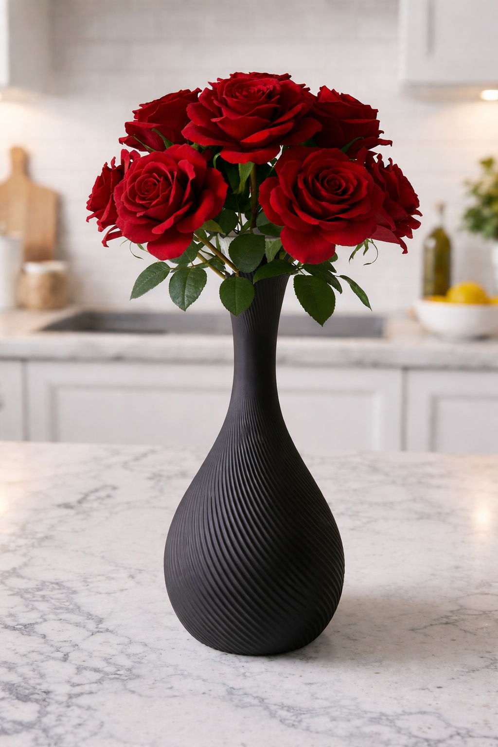 Faber Lux Ribbed Flower Black Vase - 17cm Tall view 3